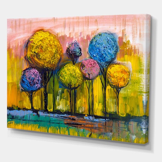 Designart - Colourful Trees Impressionist Landscape IV - Modern Canvas Wall Art Print